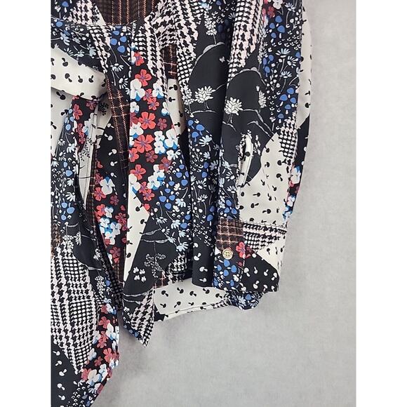 Tommy Hilfiger Colorful Patchwork Floral LS Button Up Tie Blouse Women's Medium - Picture 5 of 12